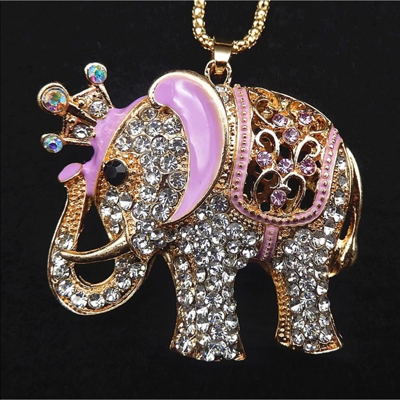 Jewelry - Crystal Elephant with Crown Necklace